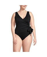 Lands' End Plus Side Tie V-neck Surplice High Leg One Piece Swimsuit