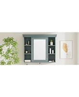 Slickblue 35'' x 28'' Blue Wall-Mounted Bathroom Storage Cabinet – Modern Medicine Cabinet with Mirror Door & 6 Open Shelves