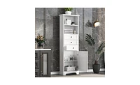 Slickblue White Tall Storage Cabinet – Mdf with Painted Finish, 3 Drawers & Adjustable Shelves for Bathroom, Kitchen, and Living Room