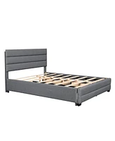 Slickblue Queen Upholstered Platform Bed with Twin Size Trundle and Two Drawers