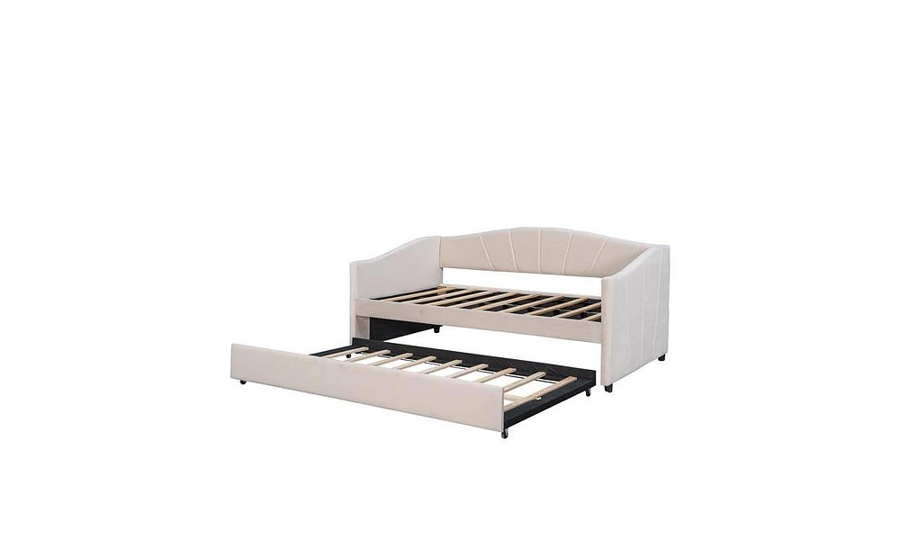 Slickblue Upholstered Twin Daybed Sofa with Trundle and Wood Slats