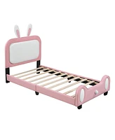 Slickblue Twin Size Upholstered Princess Bed with Rabbit Shape Design for Kids