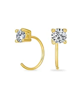 Bling Jewelry .50 Ct Tiny Minimalist Mini Cubic Zirconia Round Cz Solitaire Threader Cartilage Stud Earrings For Women 14K Gold Plated .925 Sterling S