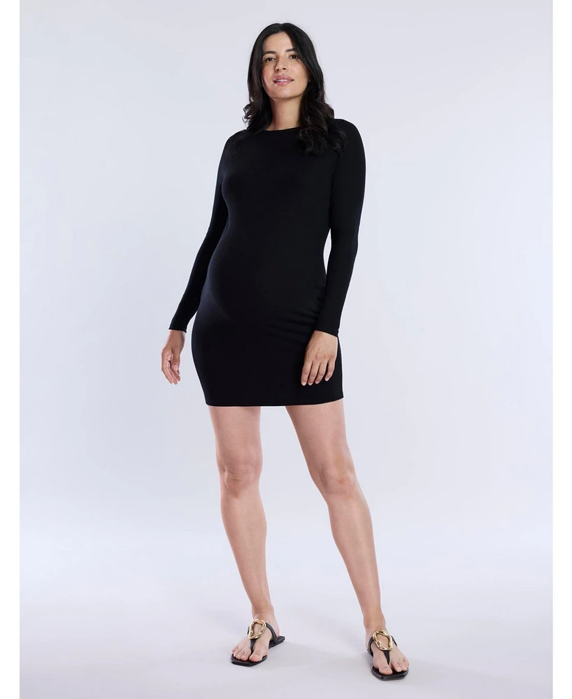 Motherhood Maternity Crew Neck Rib Knit Long Sleeve Mini Dress - Brandy Brown Size: X Large