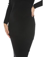 White Mark Women's Long Sleeve Rib Midi Sweater Dress