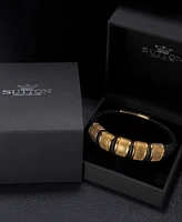 Rhona Sutton Vanguard Gold Black Leather Stainless Steel Bracelet