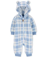 Carter's Baby Boys Plaid Hooded Fuzzy Faux-Sherpa Jumpsuit