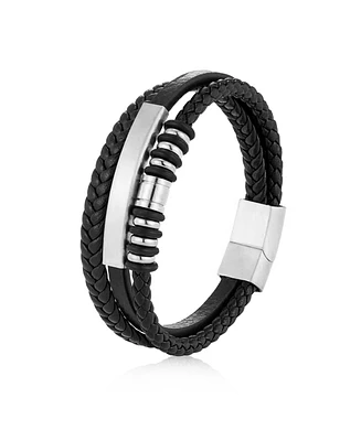 Rhona Sutton Multi Leather Black Silver Identification Stainless Steel Bracelet