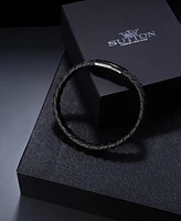 Rhona Sutton Black Weaved Leather Stainless Steel Bracelet