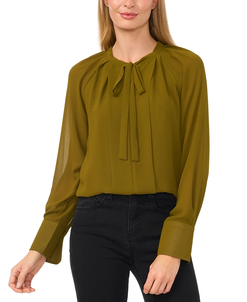 CeCe Women's Pleated Tie-Neck Blouse