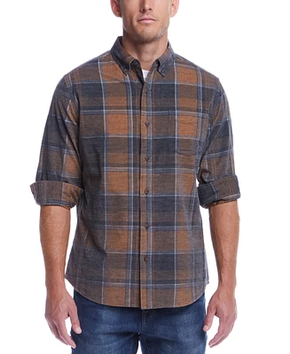 Weatherproof Vintage Men's Distressed Plaid Corduroy Long Sleeve Button Down Shirt