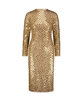 Mac Duggal Women's Beaded Georgette Long Sleeve Fitted Midi Dress