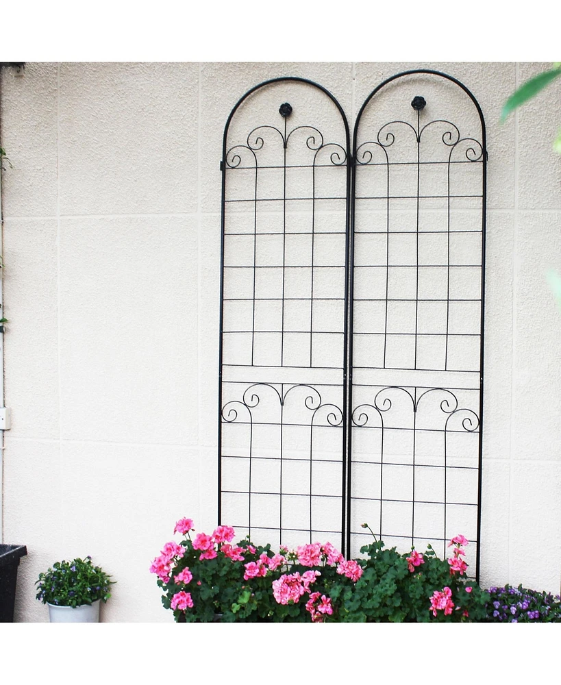 Slickblue 2-Pack Metal Garden Trellis for Climbing Plants – 86.7'' x 19.7'', Rustproof Black Plant Support, Rose Trellis Netting