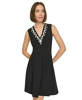 Tommy Hilfiger Women's Embellished Pleated Fit & Flare Dress