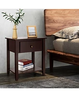 Gymax 2PCS Nightstand Sofa End Side Table W/ Storage Drawer Bottom Shelf Espresso