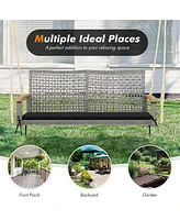 2-Person Patio Wicker Hanging Swing Chair Loveseat Cushion Porch Red