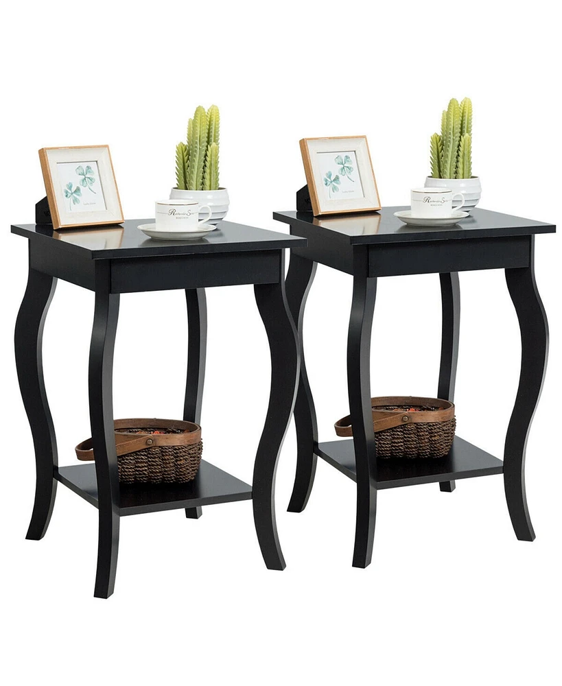 Gymax Set of 2 Accent Side Table Sofa End Table Nightstand Coffee Table w/ Shelf