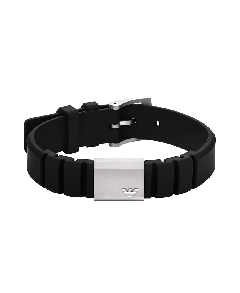 Emporio Armani Men's Black Silicone and Stainless Steel Id Bracelet