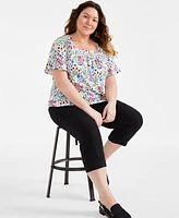 Style & Co Plus Size Flutter-Sleeve Print Top, Created for Macy's