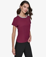 Karl Lagerfeld Paris Women's Embellished Scoop-Neck Top