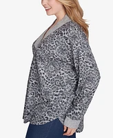 Ruby Rd. Plus V-Neck Leopard Medallion Print Hatchi Knit Top