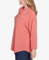 Ruby Rd. Plus Cowl Split Neck Solid Hatchi Knit Top with Asymmetric Hem