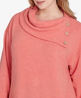 Ruby Rd. Plus Cowl Split Neck Solid Hatchi Knit Top with Asymmetric Hem