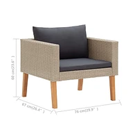 vidaXL 3 Piece Patio Lounge Set with Cushions Poly Rattan Beige