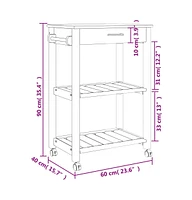 vidaXL Kitchen Trolley Monza 23.6"x15.7"x35.4" Solid Wood Pine