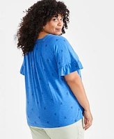 Style & Co Plus Flutter-Sleeve Print Top, Created for Macy's