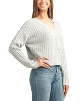 Bcx Juniors' Faux-Pearl Studded V-Neck Sweater