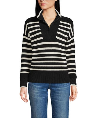 Lands' End Drifter Cotton Quarter Zip Pullover Sweater