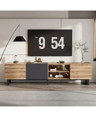 Slickblue Modern Tv Stand with 3 Cabinets and Open Shelves