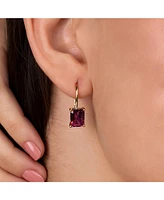 Bling Jewelry Large Nano Red Synthetic Ruby Emerald Cut Drop Earrings Gold Plated .925 Silver