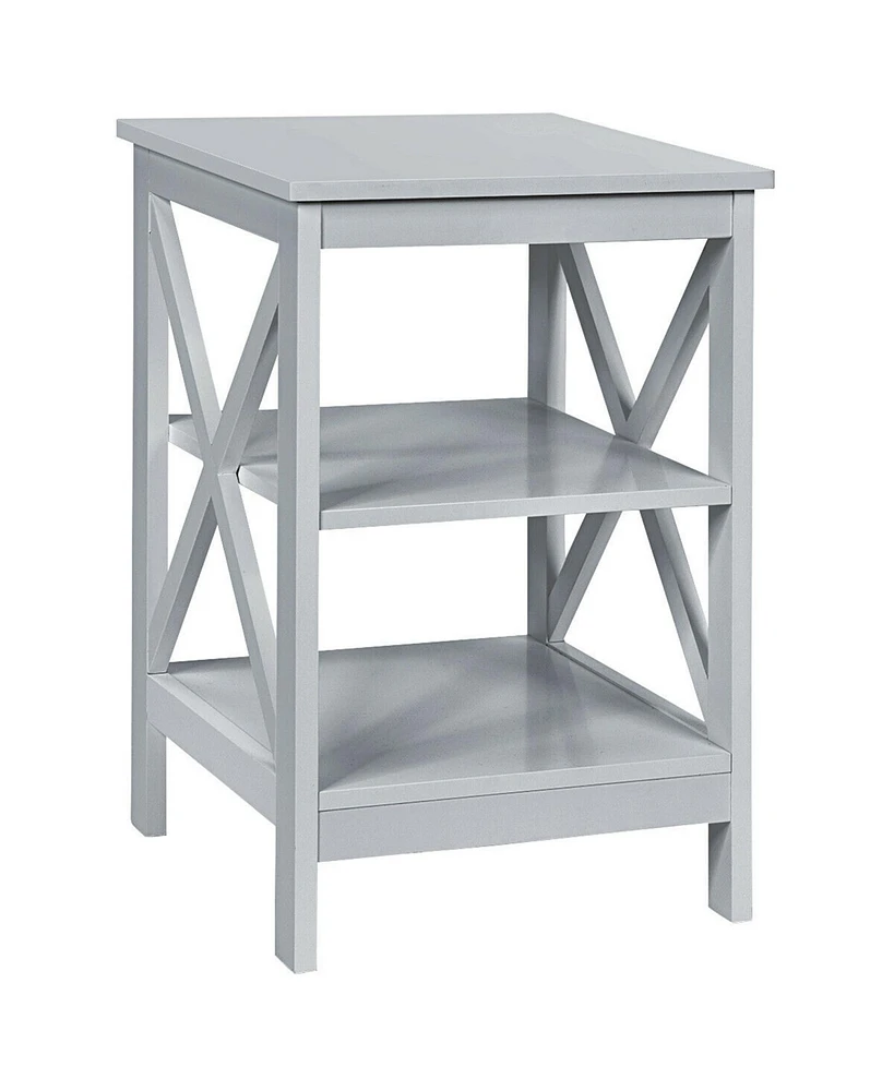 Gymax 3-Tier Nightstand End Table X Design Storage Display Shelf Living Room Grey