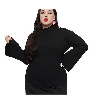 Smak Parlour Plus Size Mock Neck Bell Sleeve Top