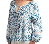 Bcx Juniors' Floral-Print Crinkled Woven Long-Sleeve Top