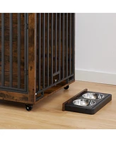 Slickblue Furniture Style Dog Crate Side Table with Built-In Feeding Bowl – Stylish and Functional