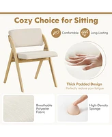 Gymax Set of Dining Chairs Folding Kitchen Chair w/ Rubber Wood Legs Padded Seat Natural & Beige