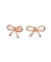 Bling Jewelry Delicate Simple Dainty Ribbon Birthday Present Bow Stud Earrings For Women Rose Gold Plated .925 Sterling Silver