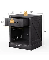 Gymax 2PCS Nightstand with Drawer and Shelf Rustic Wooden Bedside Table Bedroom Brown