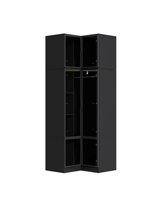 Famapy Black Wooden 4-Door Corner Accent Storage Cabinet with Glass Doors