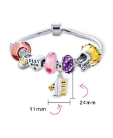 Bling Jewelry #1 Mom Wife Family Cheerleader Grandma Love Themed Starter Beads Multi Charm Bracelet For Women .925 Silver Snake Chain European Barrel