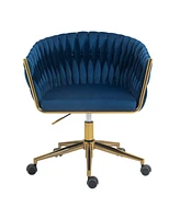 Slickblue Modern Hand-Woven Backrest Office Chair: Height Adjustable, 360° Swivel Vanity Chair with Wheels for Bedroom & Living Room