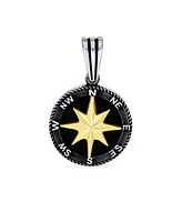 Bling Jewelry Explorer Travel Viking Disc Medallion Inspirational North Star Rose Compass Pendant Necklace Plated Two Tone .925 Sterling Silver with C