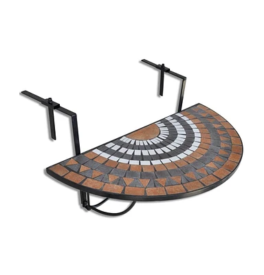 vidaXL Hanging Balcony Table Terracotta and White Mosaic