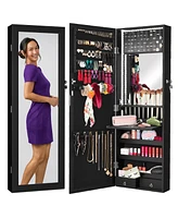 Best Choice Products Hanging Mirror Jewelry Armoire, Door or Wall Mounted Cabinet w/ Led Lights, Lock