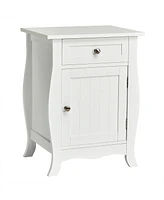 Gymax 2PCS Accent End Table with Drawer Storage Cabinet Nightstand White