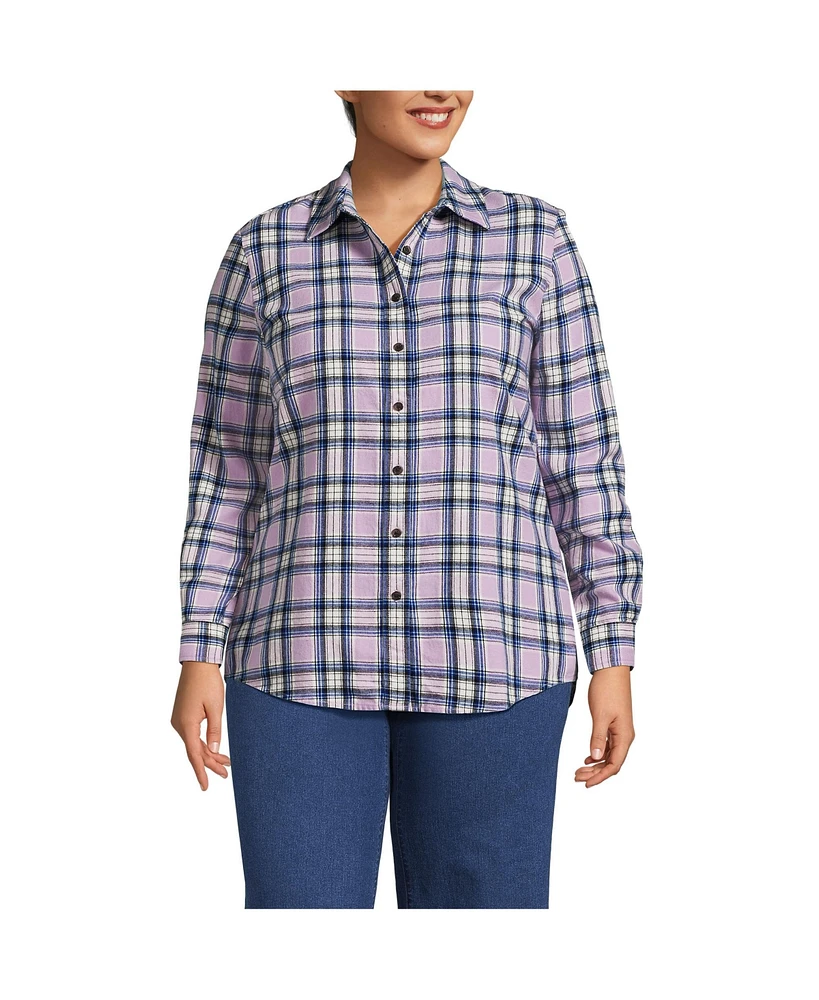 Lands' End Plus Flannel Boyfriend Fit Long Sleeve Shirt