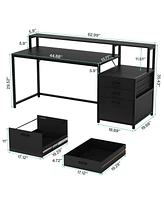 Tribesigns 63 Inch Computer Desk with File Drawer Cabinet, Ergonomic Office Monitor Stand, Table Printer Space, Wood Pc